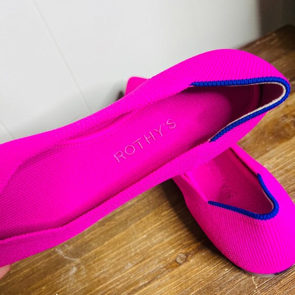 Rothy's The Point Dragon Fruit w Royal Blue Ballet Tortoise Flats Women's 7 PINK - Picture 5 of 7